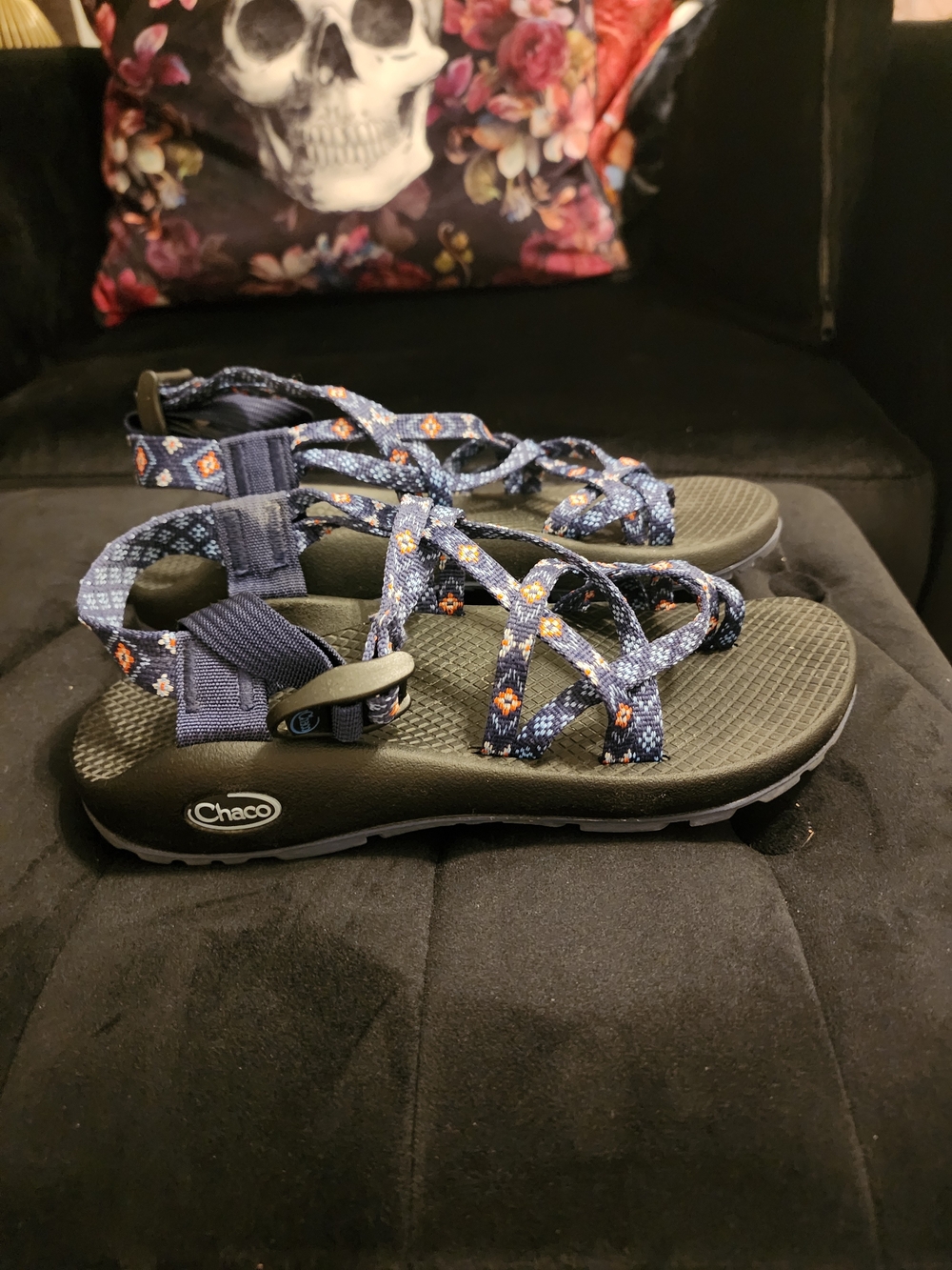 Chaco Women's Navy Patterned Z/Cloud Strappy Sandals